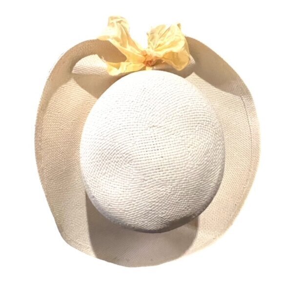 Banana Republic Wide Brim Garden Hat Yellow Bow Travel Preppy Coastal Boho EUC - Picture 2 of 11